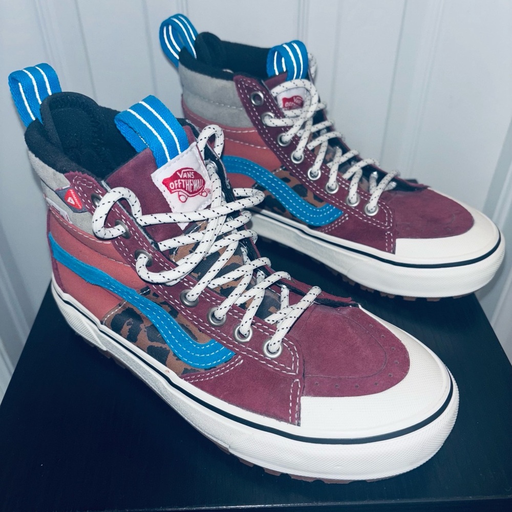 Vans Burgundy and Blue High-Top Sneakers